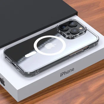 Prabangūs Aiški Magnetinio Atveju Magsafe Belaidžio Įkrovimo iPhone 14 11 12 13 Pro MAX Plius XR X XS Bamperis Silikono Hard Cover