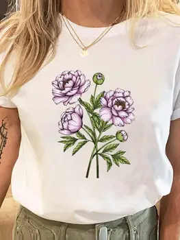 Drabužiai, Spausdinimo Moterų Mados Lady Grafinis Tee Drabužius Gėlių Stiliaus Tendencijos Mielas Mielas trumpomis Rankovėmis T Moterų Atsitiktinis marškinėliai