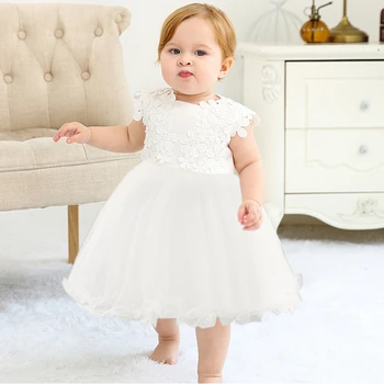 Baby Girl Krikšto Suknelės Vaikiška Balta Nėrinių Gėlių Tiulio Krikšto 1 Metų Gimtadienio Princesė Šalis Suknelė Naujagimių Vestuvių Suknelė