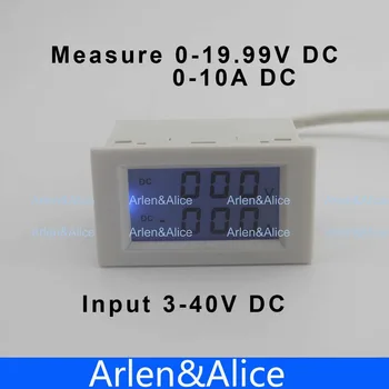 LCD ekranas DC Įtampos ir srovės matuoklis voltmeter ammeter asortimentą DC 0-19.99 V 0-10A Mėlynas apšvietimas DC 3~40 Įvestis