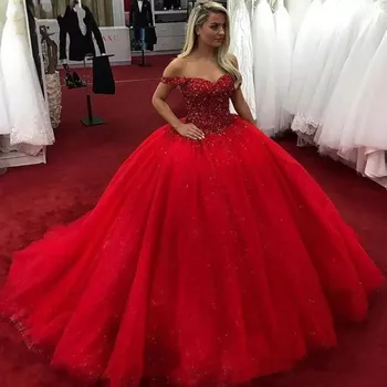 Prabanga Raudona Vestuvių Suknelės Viršų Zawalcowany Tiulio Šviečia Princesė Vestuvių Suknelė Užsakymą Reljefiniai Oficialų Šalis Suknelė Chalatas De Mariee