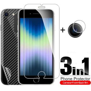 3in1 Priekiniai Ekrano Grūdintas Stiklas iPhone, SE (2022) Atgal Pluošto Plėvelė iPhone SE3 4.7