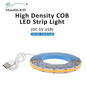 COB LED Juostelės USB DC 5V 8MM PCB 320LEDs/M 1M 1,5 M, 2 M 2.5 M 3M Didelio Tankio WW CW NW FCOB LED Linijinis Apšvietimas Kambaryje Decration