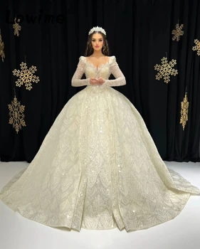 Sparkly Dubajus Kristalų Vestuvių Suknelė Blizgančiais Duobute Nuotakos Kamuolys Chalatai Ilgomis Rankovėmis, Pagamintas Vestido De Novia