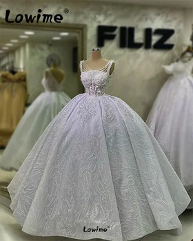 Dubajus arabų Blizgučiai Kamuolys Suknelė Vestuvių Suknelės Moterims Nuotaka Prabangių Perlų Kristalais Vestuvinės Suknelės, Uždusęs Rūbeliai De Couture Marrie