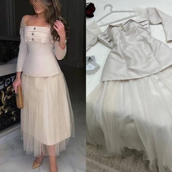 Prom Dresses Sudėtingas Mados Off-the-pečių-line Mygtuką Satino Oficialus Suknelė vestido elegante para mujer de gala