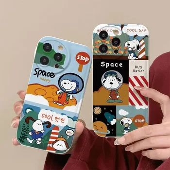 Snoopy Anime astronautas kosmose mažylis Telefono dėklas Skirtas iPhone 15 14 13 12 11 Pro Max Xr Xs Max 8 14 Plus Atveju Mielas animacinių filmų Minkštas Viršelis