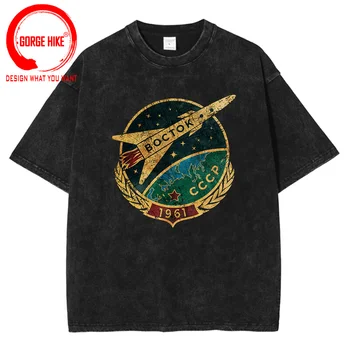 Derliaus CCCP Sovietų Sąjungos Vostok Marškinėliai Vyrams Vintage Plauti Medvilnės 1961 Gagarinas SSRS T-shirt Rusijos Astronautas Propagan Tee Marškinėliai