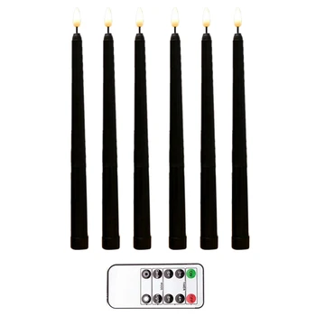 12Pcs Flameless Juodi Siaurėjantys Žvakių Mirgėjimas, Su 10-Mygtukas Nuotolinio Laikmačio, Valdomas LED Žvakidės Langą, Žvakės