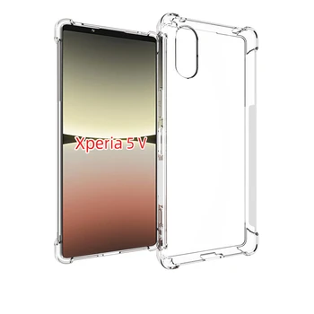 Sony Xperia 5V Mobiliojo Telefono dėklas Permatomas Visišką TPU Keturių Kampe Drop-Atsparus Silikoninis Apsauginis Viršelis Minkštas
