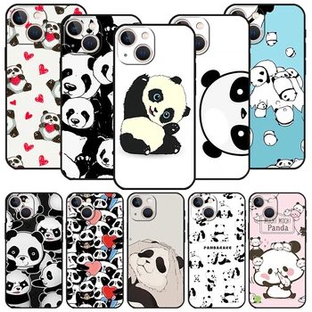 Animacinių filmų Mielas Panda Bear Juoda Telefono dėklas skirtas Apple iPhone 14 12 13 Mini Pro 11 Max XR 7 8 + SE 2020 XS 6 6s Plius 5 5s Silikono C