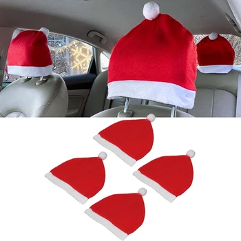4Pcs Santa Hat Automobilių Pagalvėlės Dangtis Kalėdinė Dekoracija Kalėdų Bžūp Interjero Daugiafunkcinis Partijos Priedai
