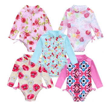 2023 Vasaros Bamblys Baby Girl maudymosi kostiumėlį Mielas ilgomis Rankovėmis Kūdikiams vientisas Gėlių Naujagimiui maudymosi Kostiumėliai, Bikini Maudymosi Kostiumėlį