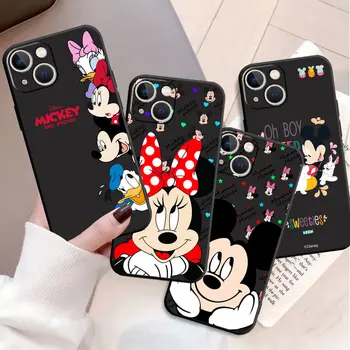 Mickey Pora Minnie Mouse Black Silikono Atveju IPhone 12 11 13 14 Pro Max XS XR X 8 7 Plus SE 2020 13Mini Minkštas Viršelis Funda
