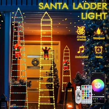 App Kontrolės LED Santa Claus Kopėčių Su Šviesos Muzika Vandeniui Kalėdų Medžio Kabinti Juostelių Šviesos/Lauko Langą, Sodo Dekoro