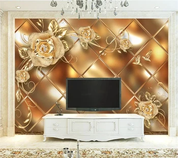 Užsakymą tapetai, 3d foto freskomis high-end atmosferos TV fono sienos aukso papuošalai rose sienos dokumentų namų dekoro 3d tapetai