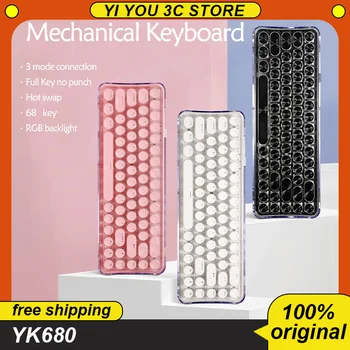 YK680 60% Mini Mechaninė Klaviatūra RGB 3mode 2.4 G Bevielio BT5.0 Tipas-C Laidinio Hot Swap Pritaikymas Kristalų Žaidimų Priedai