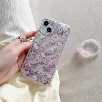 Hello Kitty merginos Sanrio Telefono dėklas Skirtas iPhone 14 13 12 11 Pro Max Atveju Mielas Prabanga animacinių filmų vandens čiurlenimu atsparus smūgiams Minkštas Viršelis